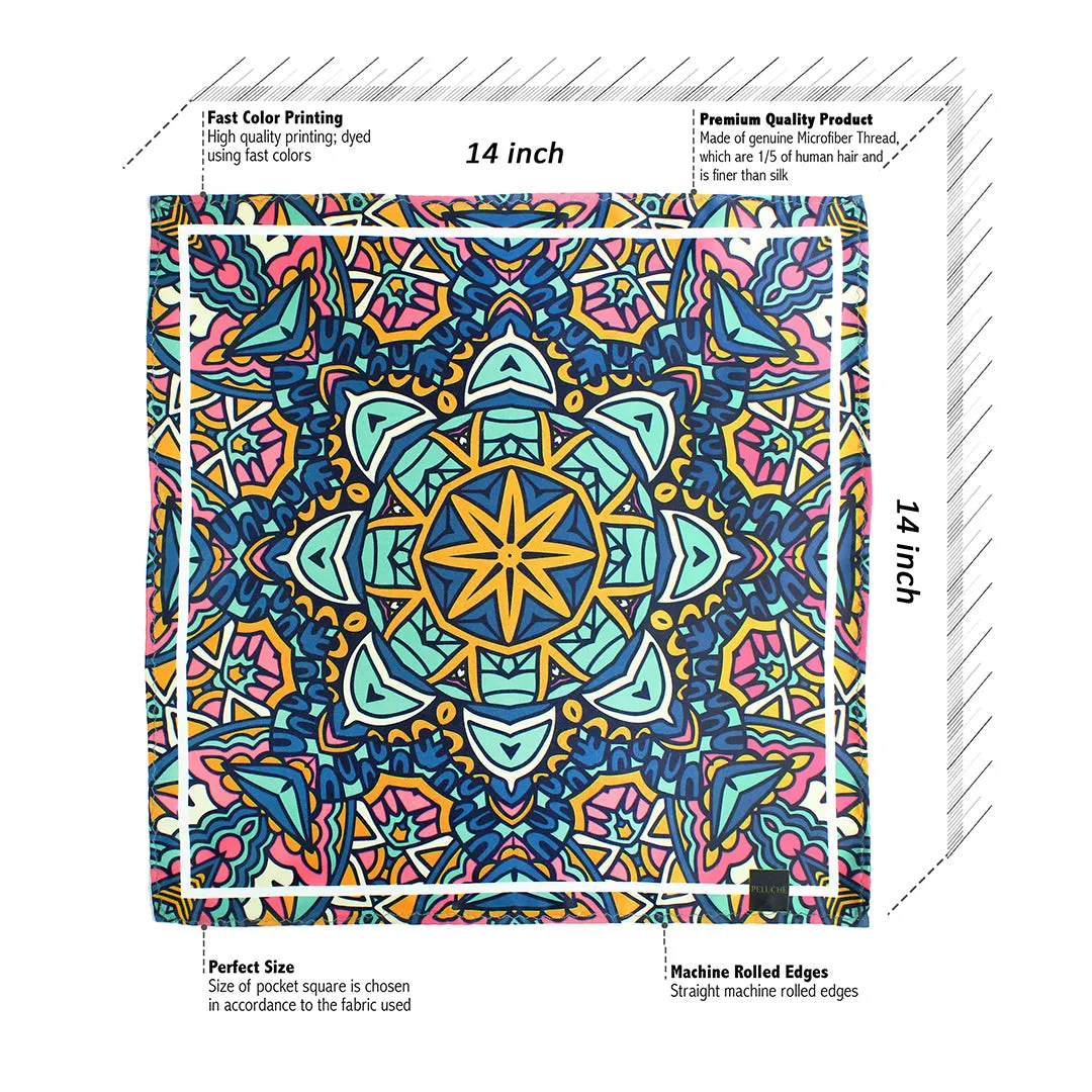 Peluche Zen Harmony Multicolor Pocket Square for Men (14X14 inches)