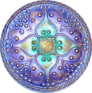 Periwinkle/Teal Sacred Flower Handpainted Czech Lacy Glass 1-1/4", Susan Clarke #SC-512