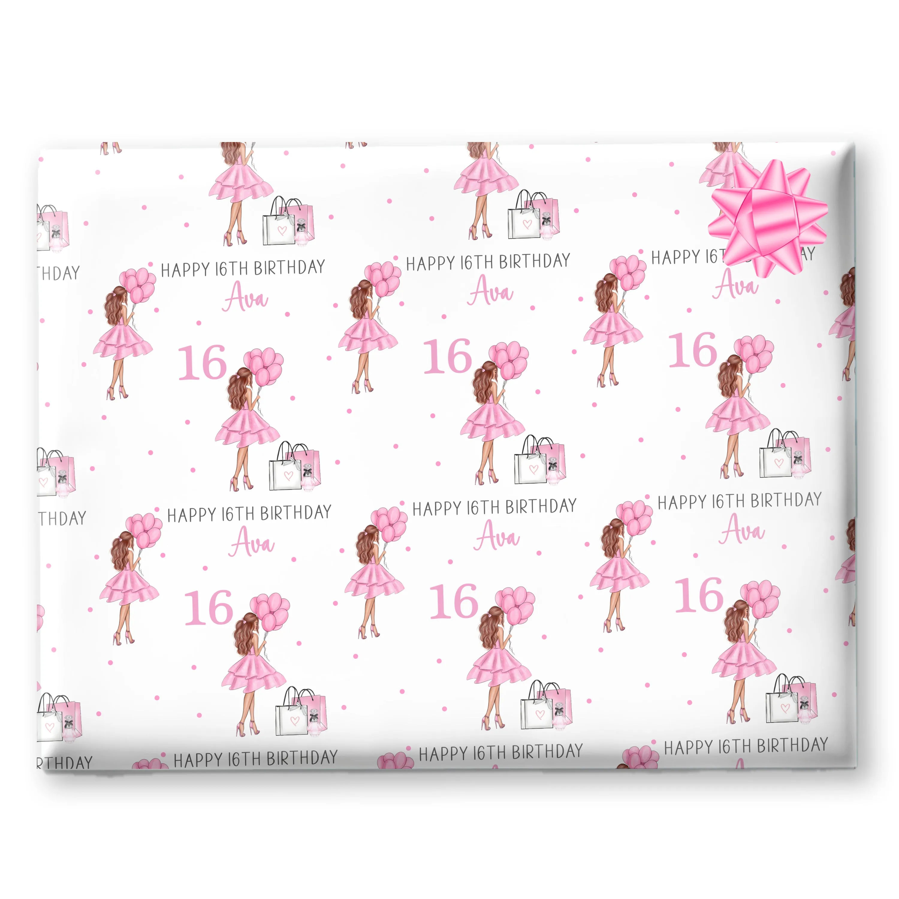 Personalised Birthday Gift Wrap Girl Pink Dress