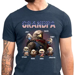 Personalized America Eagle Grandpa T-shirt, Patriotic Bald Eagle Shirt, Gifts For Grandpa