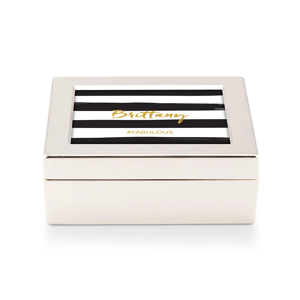 Personalized Black and White Striped Print Jewelry Box