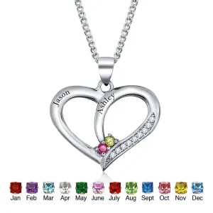 Personalized Women’s 925 Sterling Silver Name Necklace with Heart Pattern Pendant & Birthstone, Classic Jewelry Birthday Gift for Girl Friend