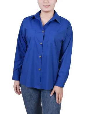 Petite Long Sleeve Blouse With Chest Pockets