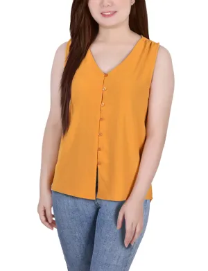 Petite Sleeveless Button Front Blouse