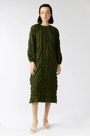 PHILODENDRON DRESS [ Green Cotton, Long Sleeves ]
