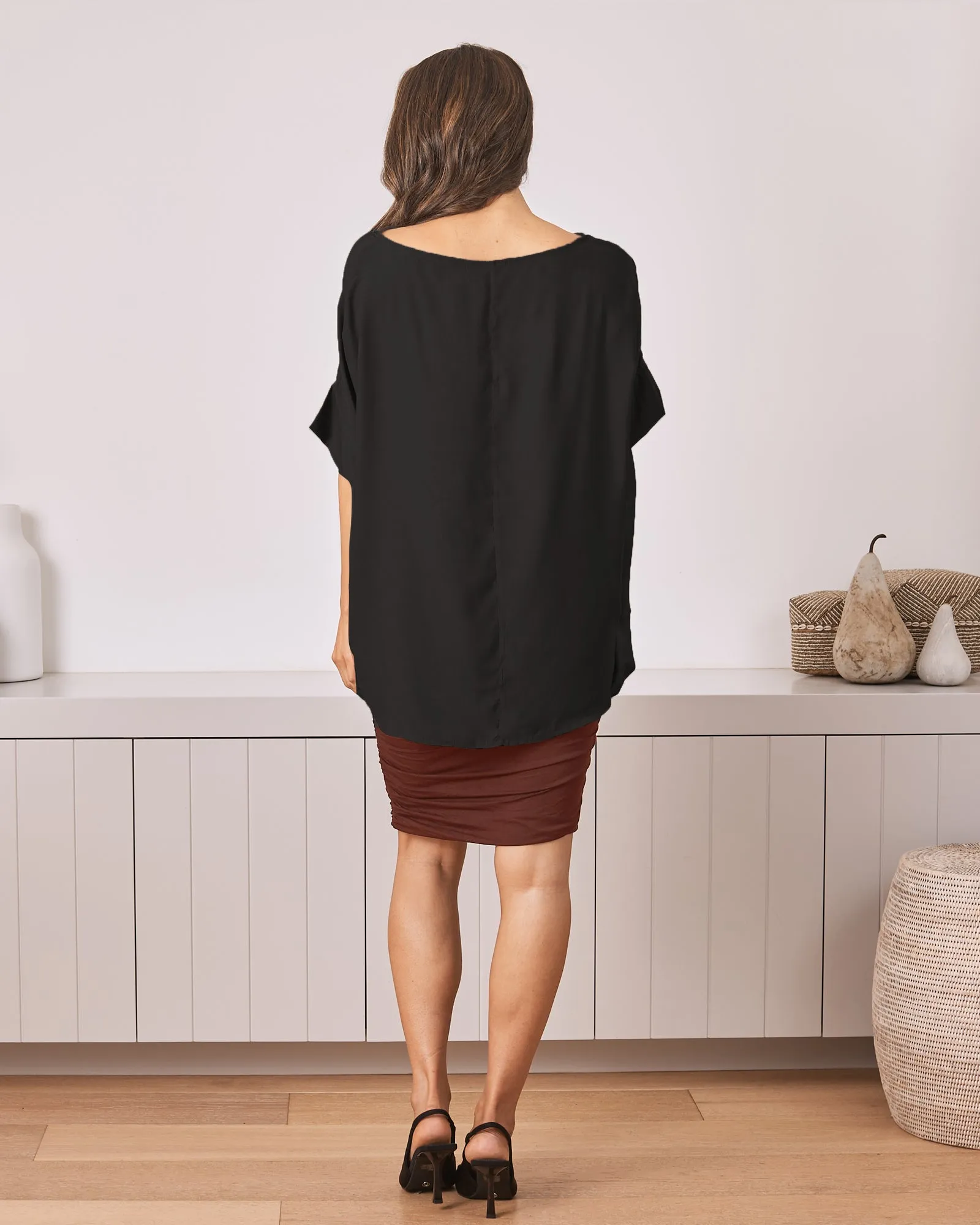Pia Maternity Relax Fit Short Sleeve Top - Black