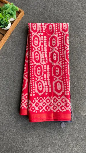 Pink & blue printed cotton saree with blouse