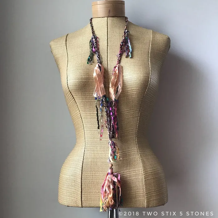 Pink & Purple Toned Fiber Necklace w/Tassel (FSB21)