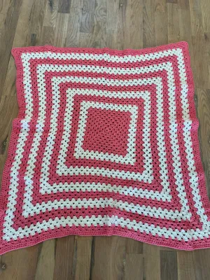 Pink & White Afghan 47x44”