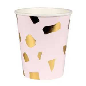 Pink and Gold Party Cups, Set of 8 Meri Meri Gold and Blush Confetti Hot or Cold Gold Paper Cups, Perfect for a Bridal Shower!