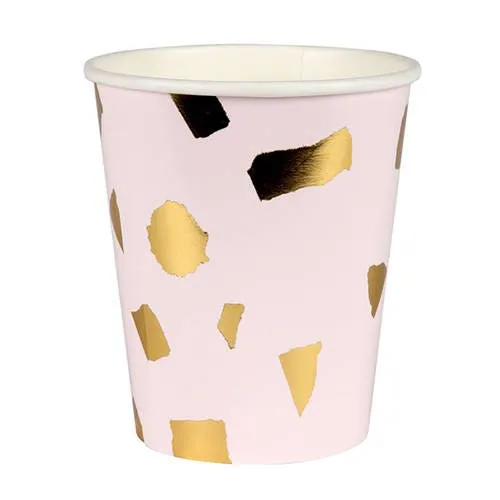 Pink and Gold Party Cups, Set of 8 Meri Meri Gold and Blush Confetti Hot or Cold Gold Paper Cups, Perfect for a Bridal Shower!