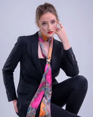 Pink Butterfly Print, Silk Twilly Scarf