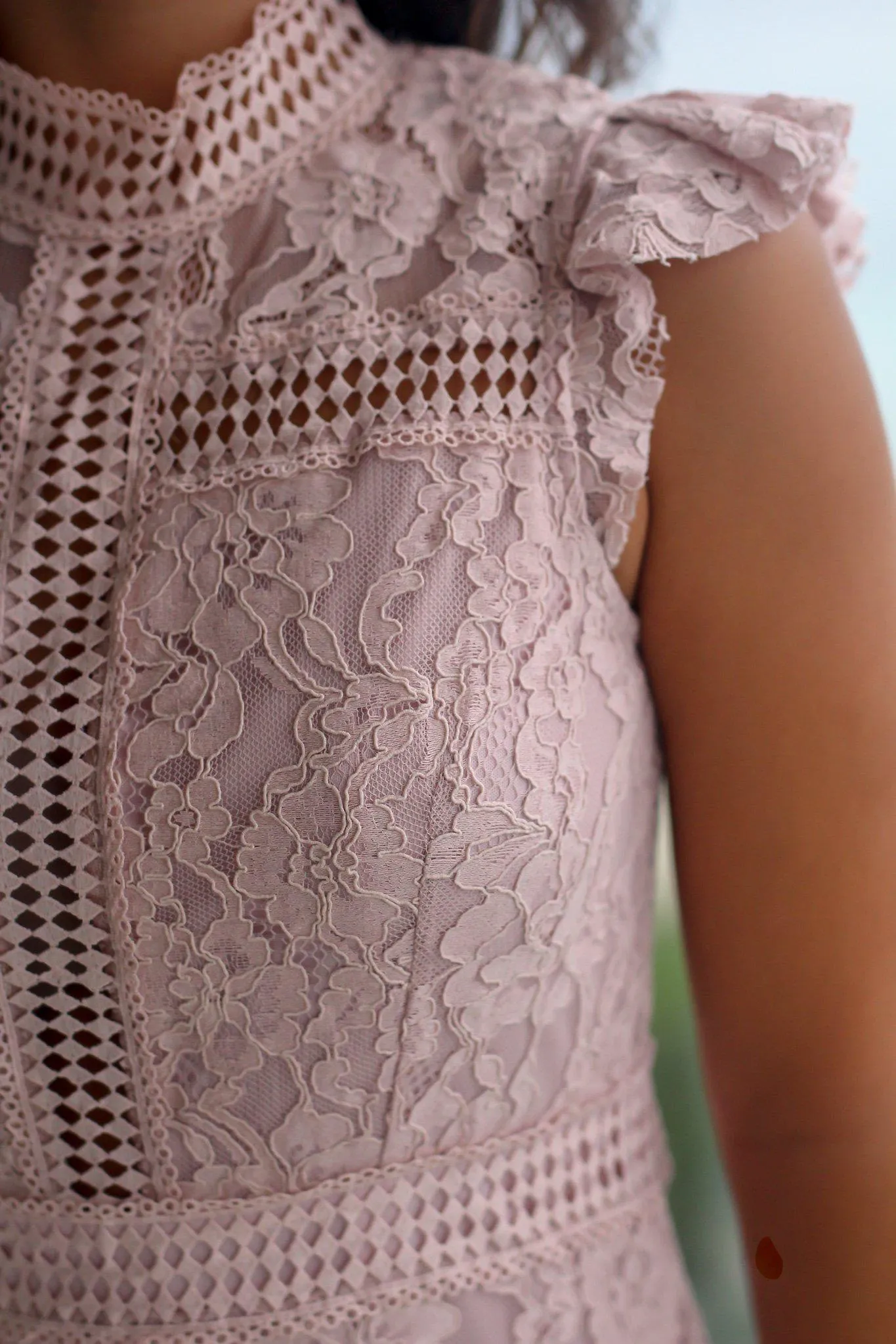 Pink Crochet Short Dress with High Neck