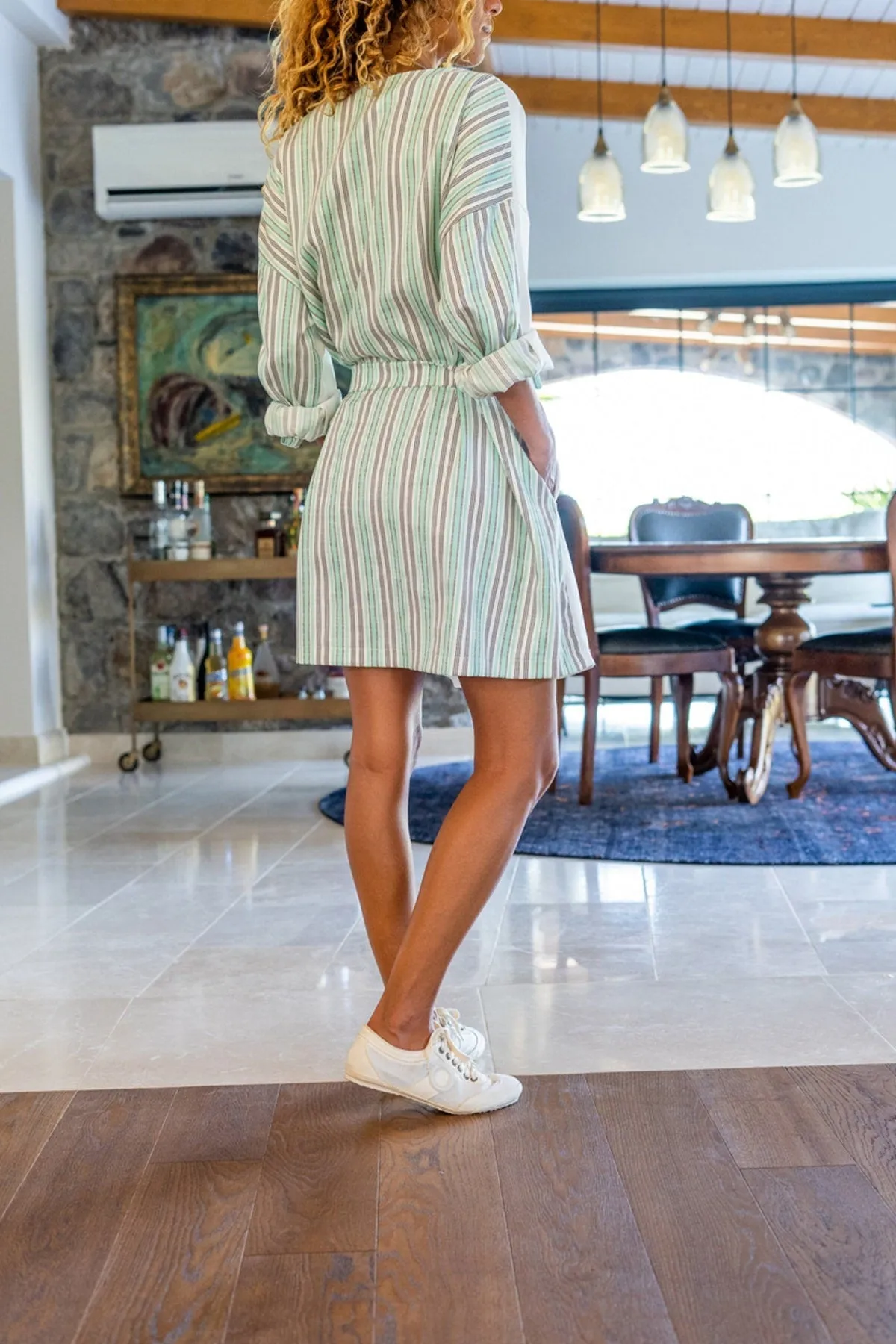 Pink Self Belted Short Sleeve Midi Front Back Garnish Pocket Loose Dress,Midi Dress,Short Sleeve Dress-Boho Wear Womens Dress,Vintage Dress