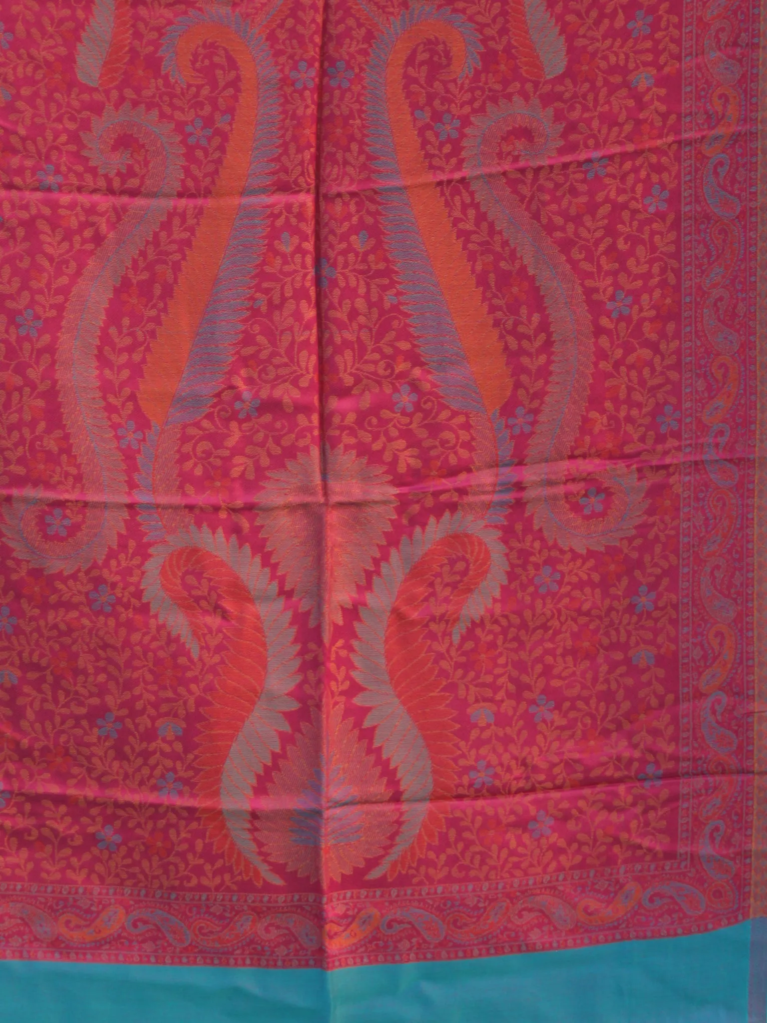 Pink Sky Blue Jamavari Silk Woollen Kashmiri Stole - S200535