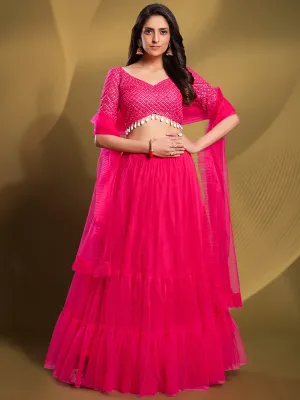 Pink Soft Net Solid Semi Stitched Lehenga Choli