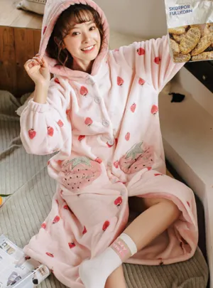 PINK STRAWBERRY SWEET AND LOVELY FLANNEL HOME CLOTHES