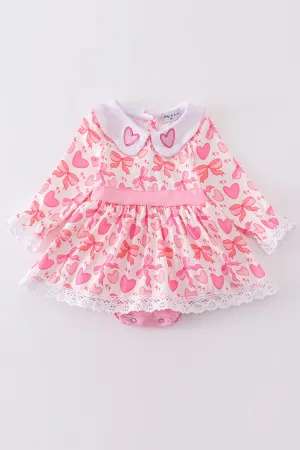 Pink valentine heart bow embroidery girl bubble