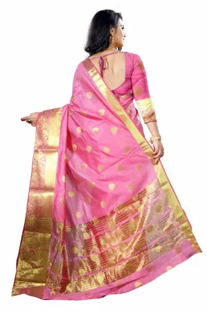Pink Woven Design Cotton Silk Saree with Blouse piece
