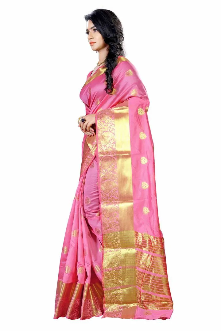 Pink Woven Design Cotton Silk Saree with Blouse piece