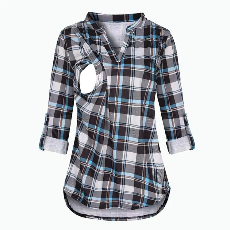 Plaid Casual Long Sleeve Nursing Top (5 colors)