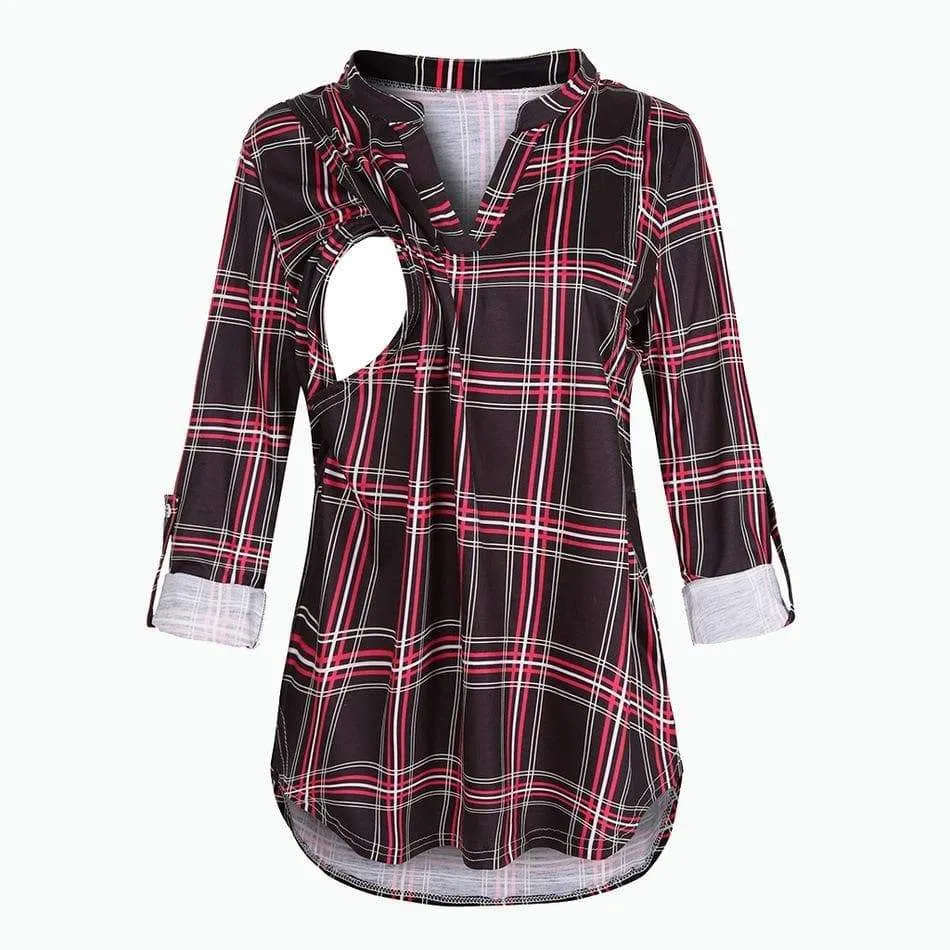 Plaid Casual Long Sleeve Nursing Top (5 colors)