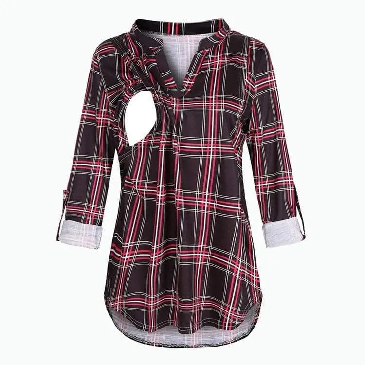 Plaid Casual Long Sleeve Nursing Top (5 colors)