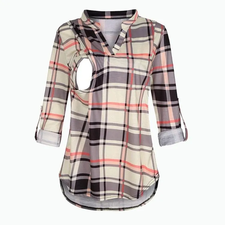 Plaid Casual Long Sleeve Nursing Top (5 colors)