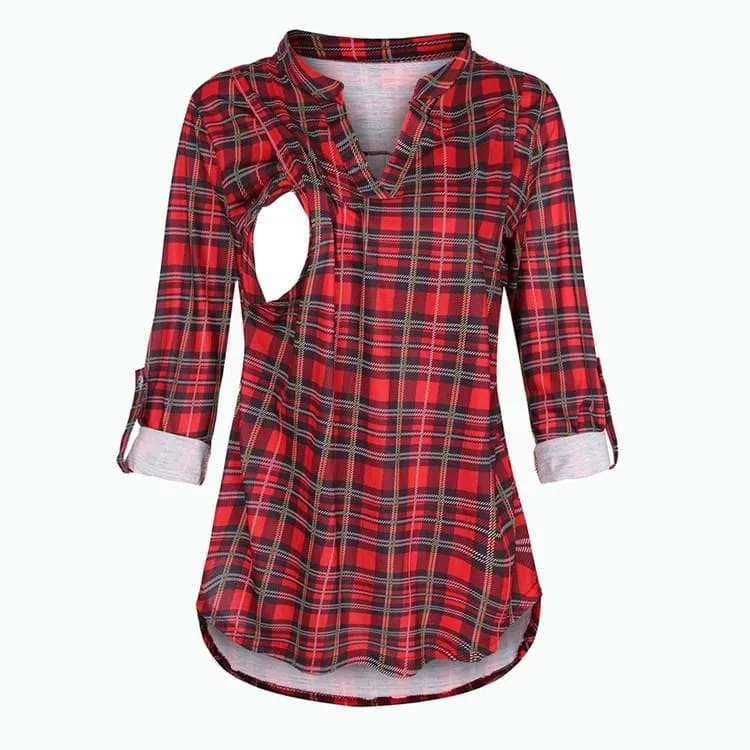 Plaid Casual Long Sleeve Nursing Top (5 colors)