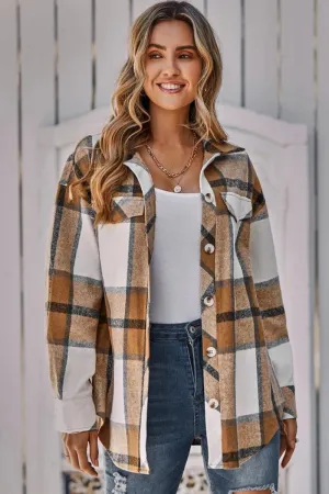 Plaid Pattern Button Closure Casual Jacket