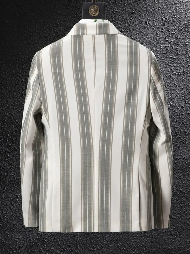 Plaid Style Stripe Pattern Single Button Blazer