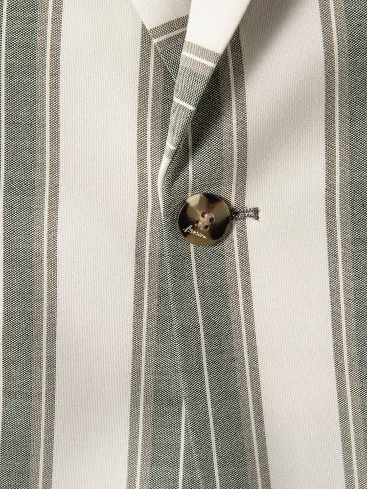 Plaid Style Stripe Pattern Single Button Blazer