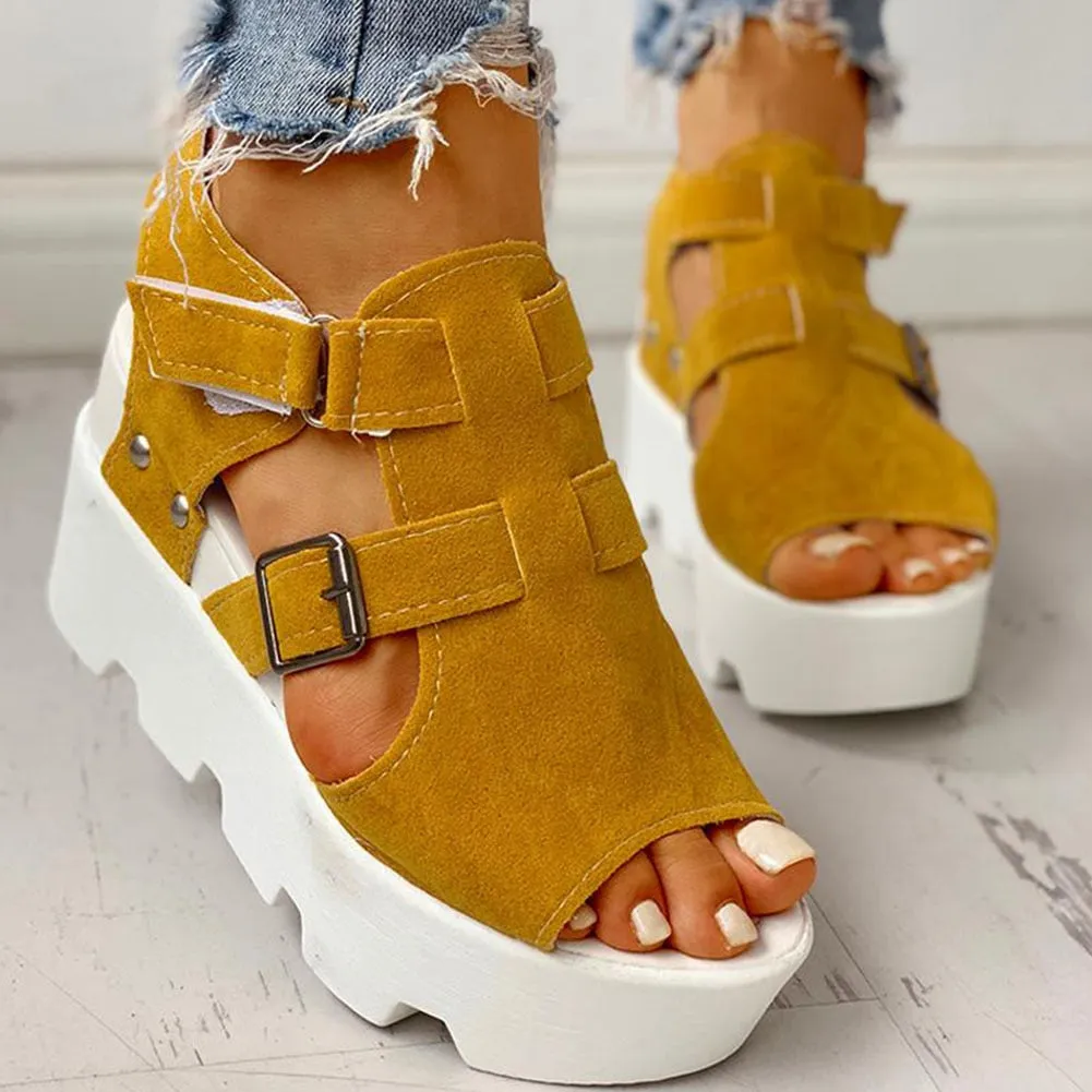 Platform Wedge Suede Peep Toe Sandals