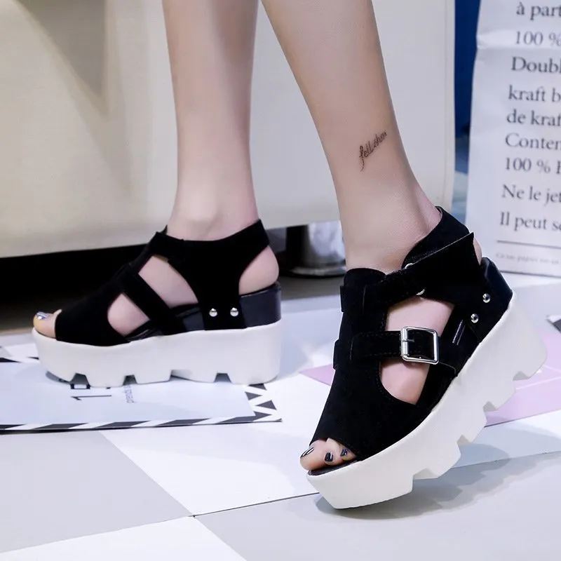 Platform Wedge Suede Peep Toe Sandals
