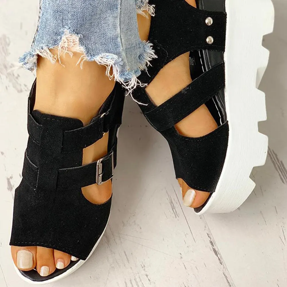 Platform Wedge Suede Peep Toe Sandals