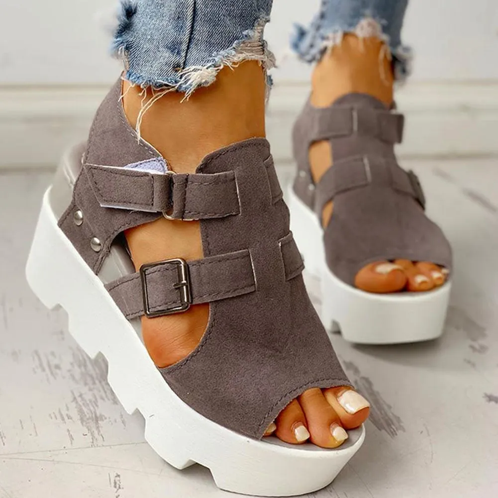 Platform Wedge Suede Peep Toe Sandals