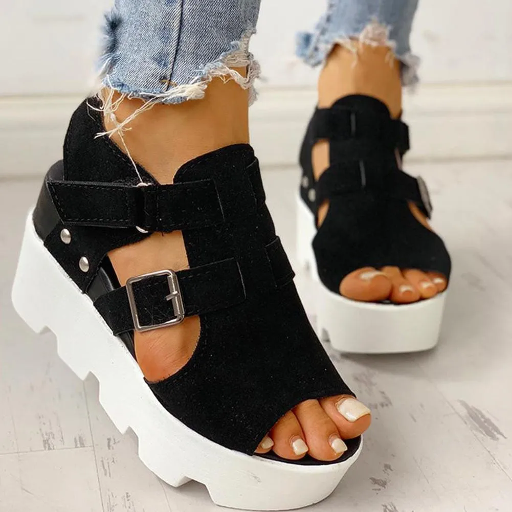Platform Wedge Suede Peep Toe Sandals