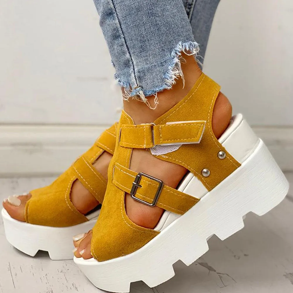 Platform Wedge Suede Peep Toe Sandals