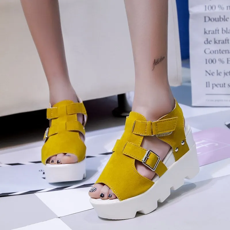 Platform Wedge Suede Peep Toe Sandals