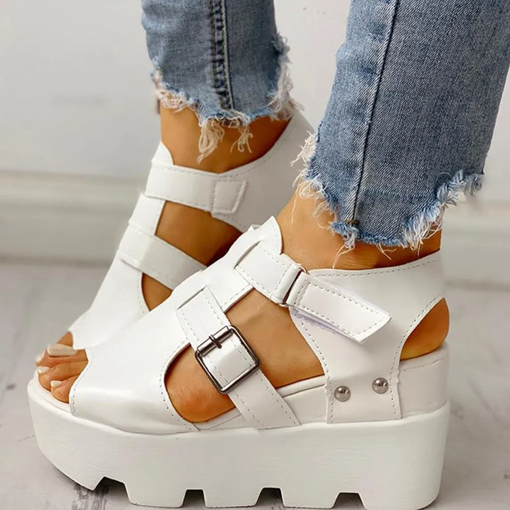 Platform Wedge Suede Peep Toe Sandals