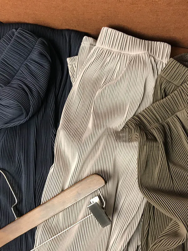 Pleated Solid Color Comfortable Casual Loose Wide-Leg Pants