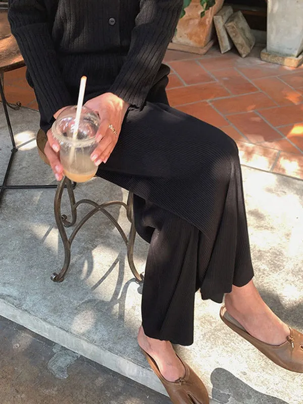 Pleated Solid Color Comfortable Casual Loose Wide-Leg Pants