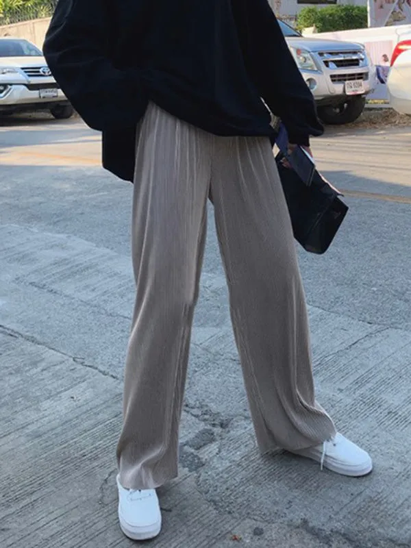 Pleated Solid Color Comfortable Casual Loose Wide-Leg Pants