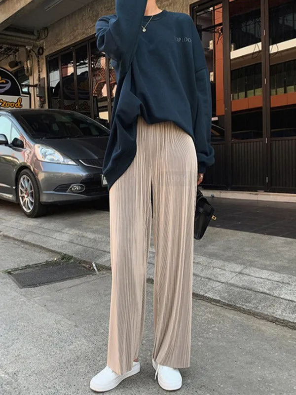 Pleated Solid Color Comfortable Casual Loose Wide-Leg Pants