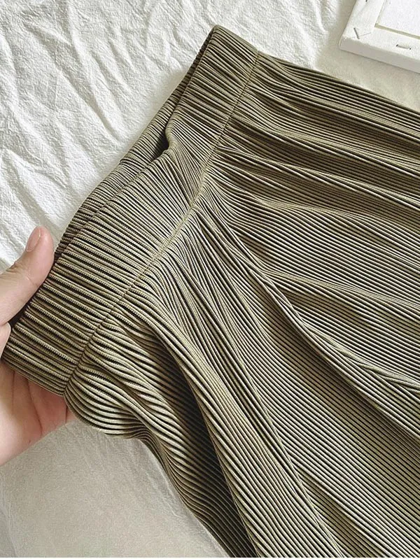 Pleated Solid Color Comfortable Casual Loose Wide-Leg Pants