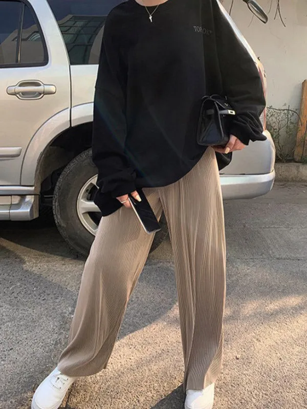 Pleated Solid Color Comfortable Casual Loose Wide-Leg Pants