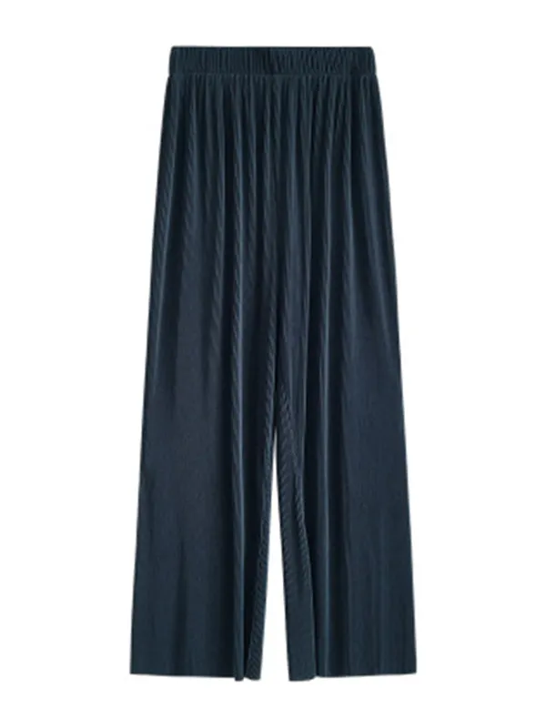 Pleated Solid Color Comfortable Casual Loose Wide-Leg Pants