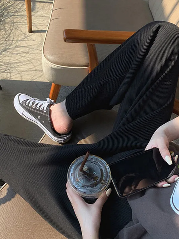 Pleated Solid Color Comfortable Casual Loose Wide-Leg Pants