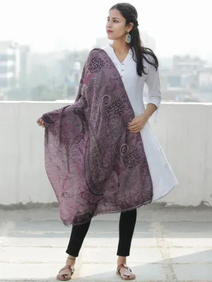 Plum Grey Black Pure Cashmere Wool Jamavar Stole - S200560