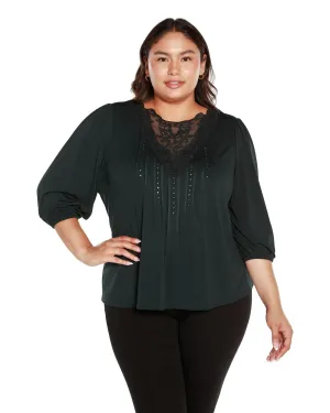 Plus Size Embellished Top with Lace | Dark Forest